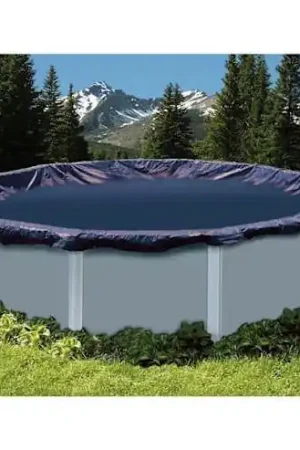 Get Yours Swimline Deluxe 21' Round Above Ground Winter Pool Cover, 4' Overlap, Blue/Black, 8 Year Warranty | PCO825