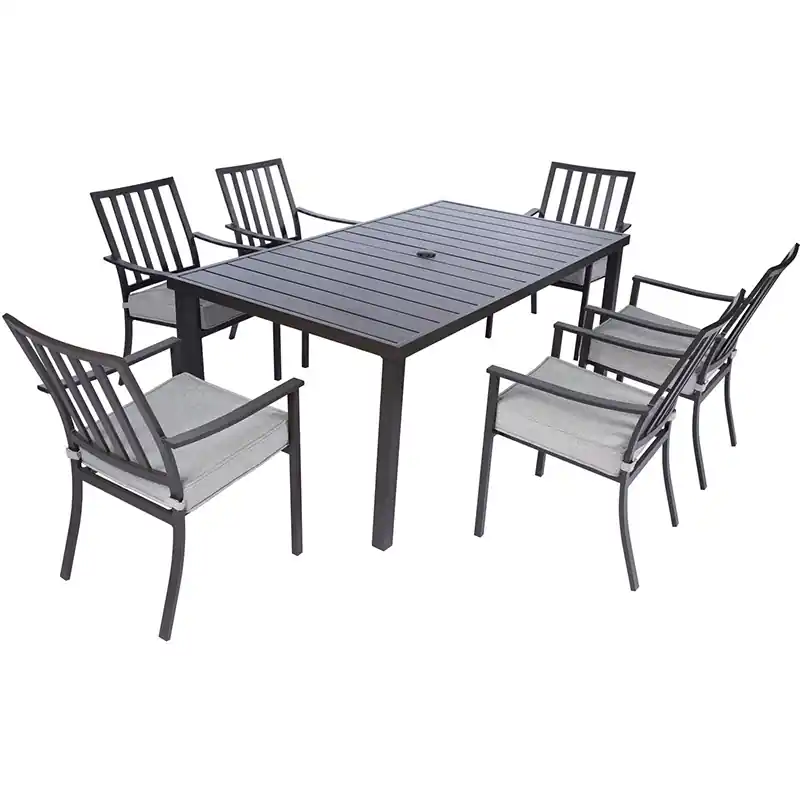 Direct From Factory Mod Furniture Carter 7 Piece Dining Set: 6 Slat Aluminum Chairs and Slat Top Table