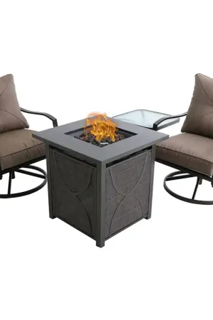 Palm Bay 4 Piece Fire Pit Set: 2 Swivel Rockers, Glass Side Table and Steel Fire Pit Best Seller