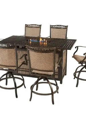 Hanover Fontana 7pc Fire Pit Dining Set Best Seller